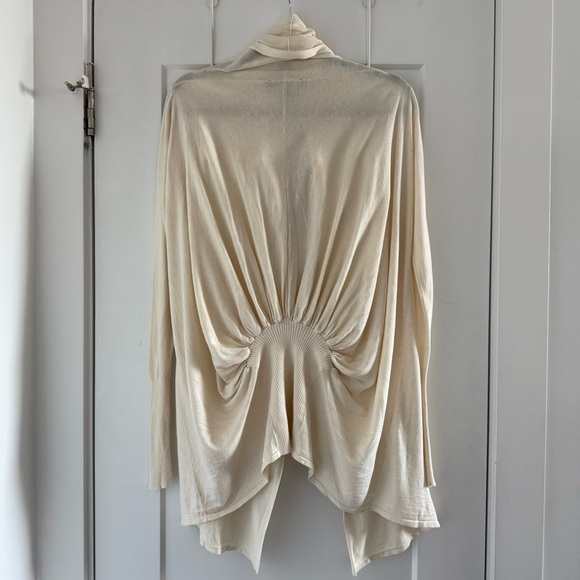 BCBG cream cotton silk long open front waterfall drape cardigan - XS - Picture 4 of 6